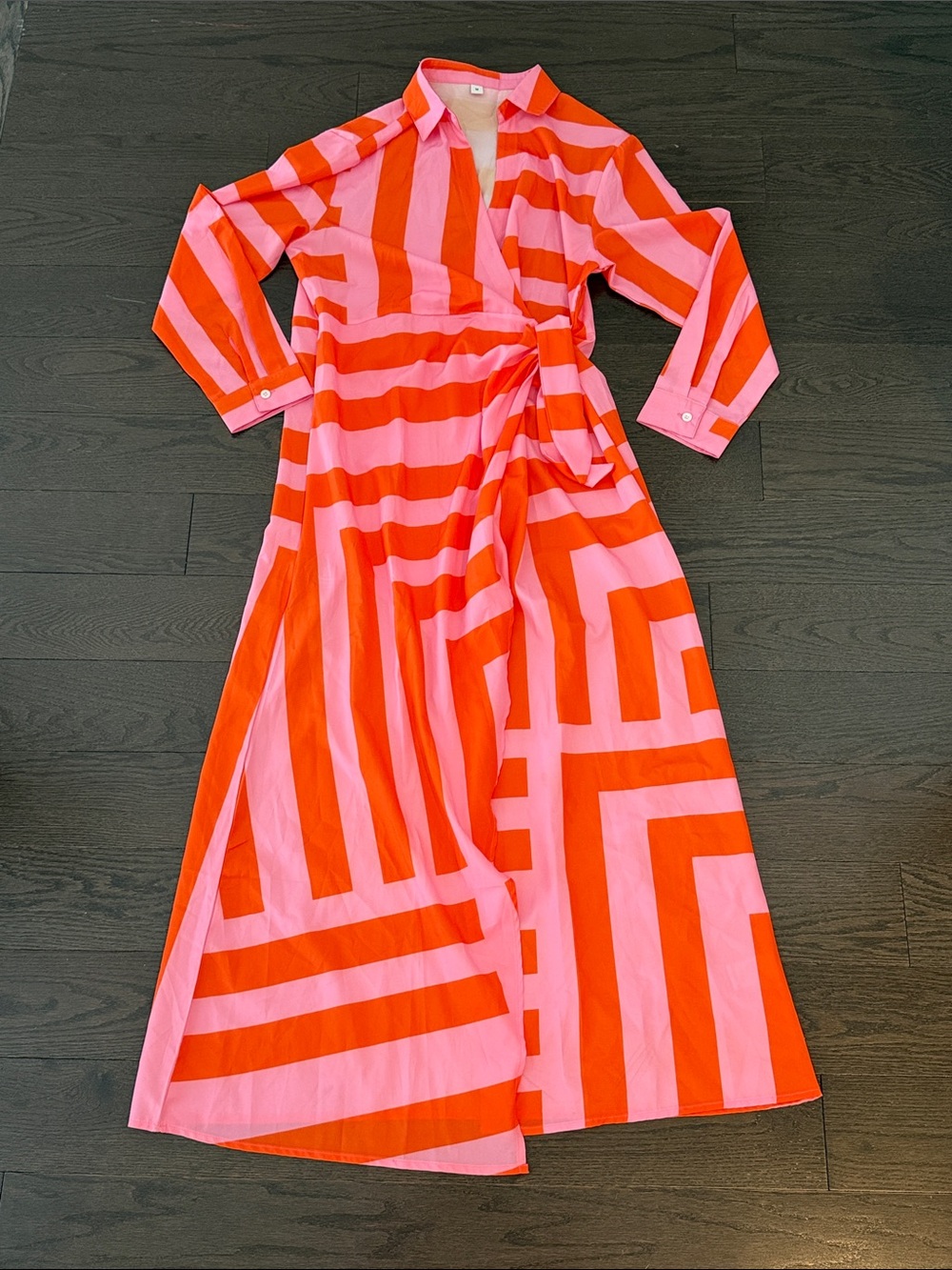 Pink & Orange Geometric Stripe Wrap Maxi Dress